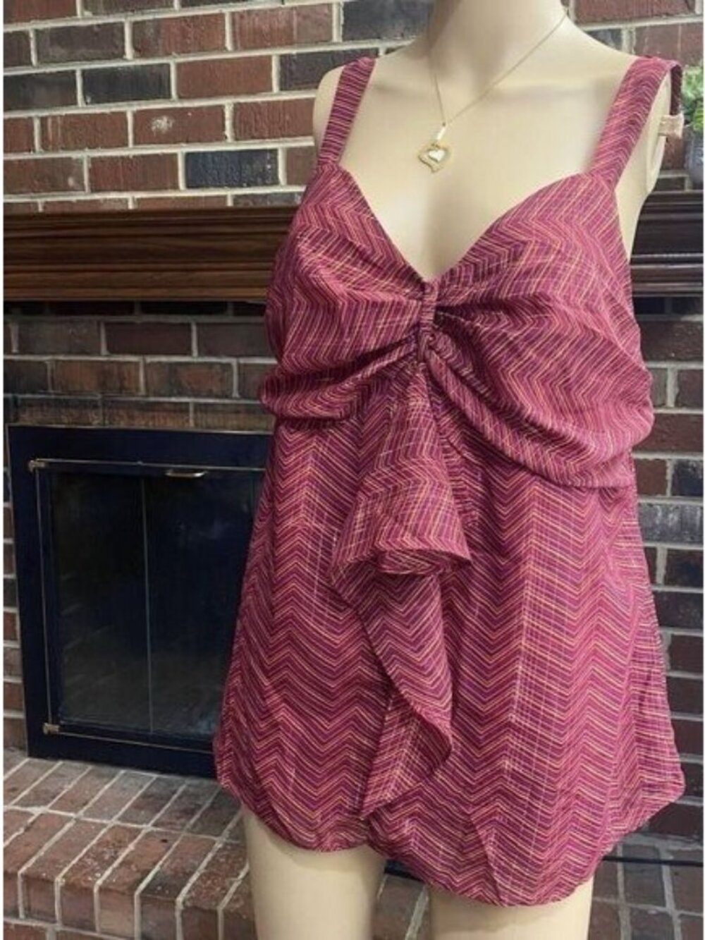 LANE BRYANT Women Size 14‎ Tank Top Shirt Red Orange Sparkles Sleeveless Used